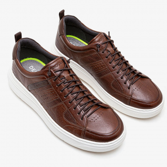 SAPATENIS 526101 COURO C/CADARÇO SOLA BRANCA MASC DEMOCRATA